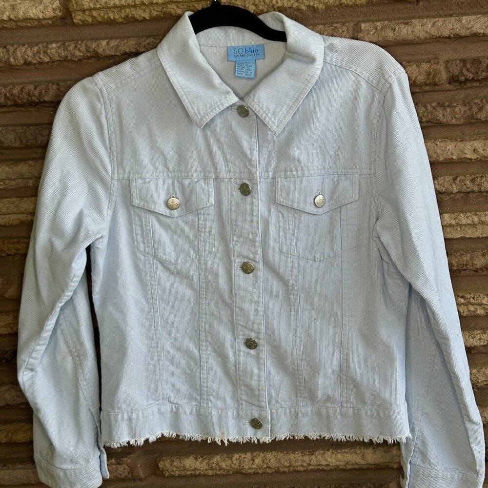 So Blue Sigrid Olsen Light Blue Pinwale Corduroy Trucker Jacket Size Small - Picture 10 of 10